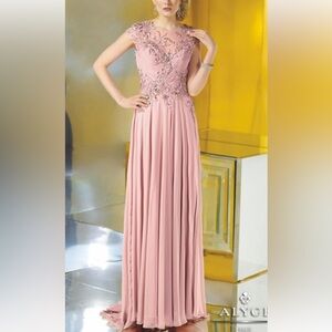 NWT Alyce Jean De Lys Opel Gray, Lined Chiffon Evening Gown Size 16.